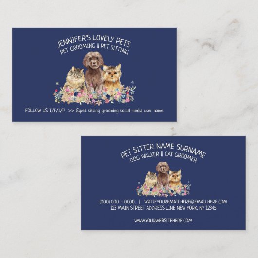 Achtergrond van de marine Cute Dog Cat Pet Bird Il Visitekaartje (Voorkant / Achterkant)