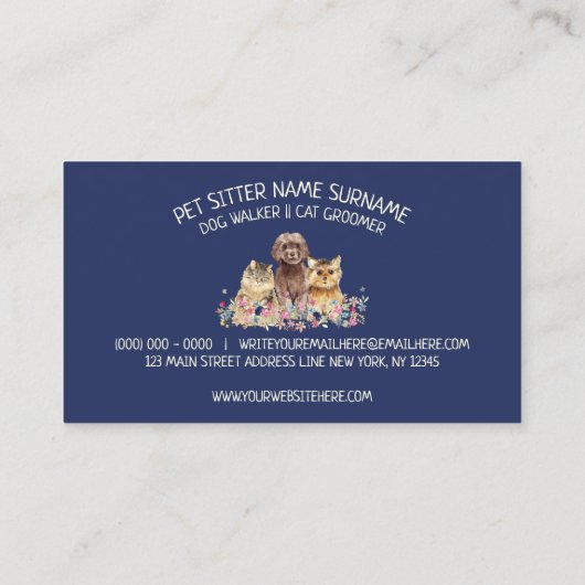 Achtergrond van de marine Cute Dog Cat Pet Bird Il Visitekaartje (Achterkant)