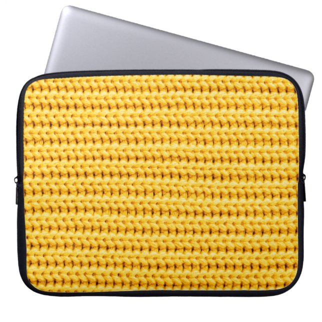 Achtergrond van geel gebreide wollen stof laptop sleeve (Voorkant)
