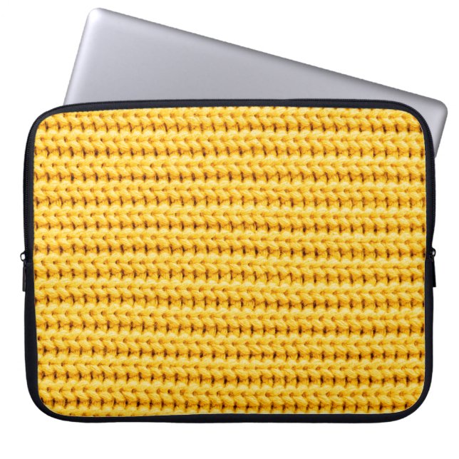 Achtergrond van geel gebreide wollen stof laptop sleeve (Voorkant)