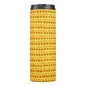 Achtergrond van geel gebreide wollen stof thermosbeker (Achterkant)