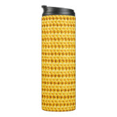 Achtergrond van geel gebreide wollen stof thermosbeker (Geroteerd rechts)