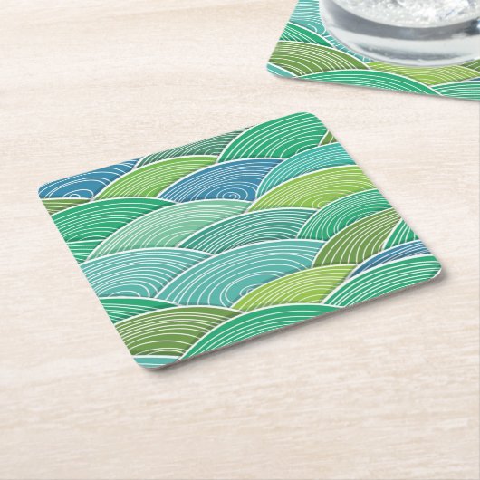 Achtergrond van gekrulde abstracte groene golven kartonnen onderzetters (Schuin)