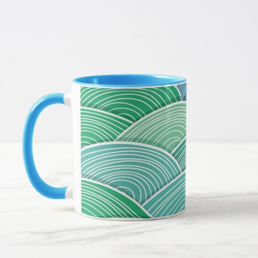 Achtergrond van gekrulde abstracte groene golven mok (Links)