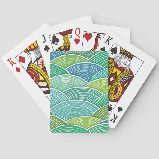 Achtergrond van gekrulde abstracte groene golven pokerkaarten (Achterkant)
