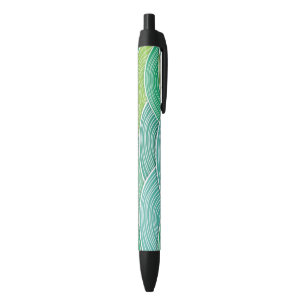 Achtergrond van gekrulde abstracte groene golven zwarte inkt pen