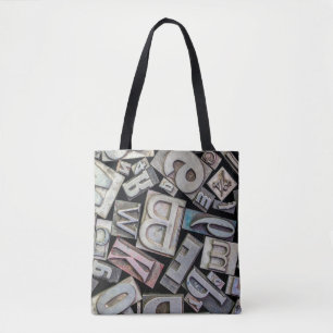 achtergrond van grijnletterdruk tote bag
