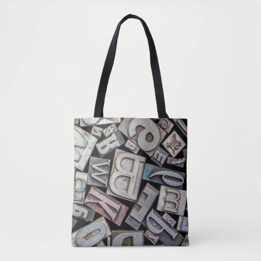 achtergrond van grijnletterdruk tote bag (Voorkant)