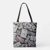 achtergrond van grijnletterdruk tote bag (Achterkant)