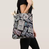 achtergrond van grijnletterdruk tote bag (Dichtbij)