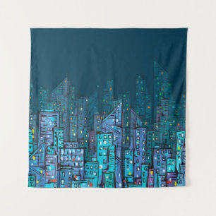 Achtergrond van het nachtcityscape. Handtekening i Wandkleed