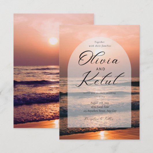 Achtergrond van het zee strand met zonsondergang kaart (Voorkant / Achterkant)