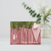 Achtergrond van hout met kaars en kerst met hart feestdagenkaart (Staand voorkant)