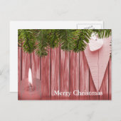 Achtergrond van hout met kaars en kerst met hart feestdagenkaart (Voorkant / Achterkant)