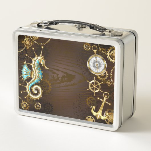 Achtergrond van hout met mechanische zeepaardjes (Achterkant)