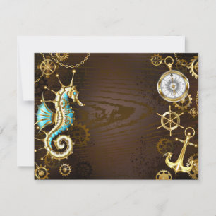 Achtergrond van hout met mechanische zeepaardjes