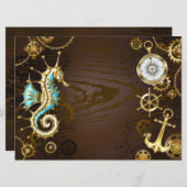 Achtergrond van hout met mechanische zeepaardjes aankondiging (Voorkant / Achterkant)