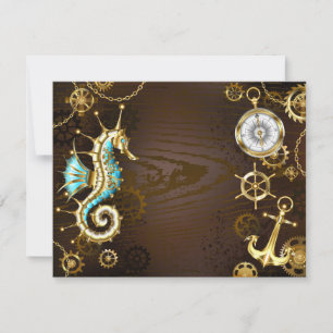 Achtergrond van hout met mechanische zeepaardjes aankondiging