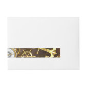 Achtergrond van hout met mechanische zeepaardjes adreslabel wikkel (Voorkant)