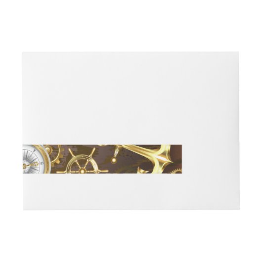 Achtergrond van hout met mechanische zeepaardjes adreslabel wikkel (Voorkant)