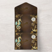 Achtergrond van hout met mechanische zeepaardjes all in one uitnodiging (Binnen)