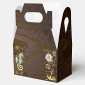 Achtergrond van hout met mechanische zeepaardjes bedankdoosjes (Geopend)