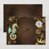 Achtergrond van hout met mechanische zeepaardjes bedankkaart (Voorkant / Achterkant)