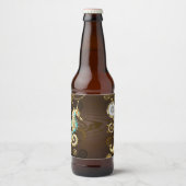 Achtergrond van hout met mechanische zeepaardjes bier etiket (Voorkant)