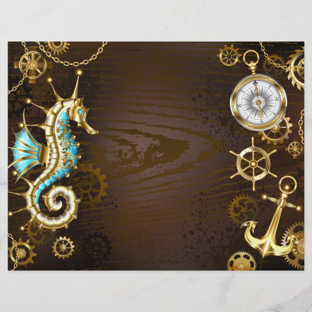 Achtergrond van hout met mechanische zeepaardjes briefhoofd (Voorkant)