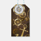 Achtergrond van hout met mechanische zeepaardjes cadeaulabel (Achterkant)