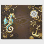 Achtergrond van hout met mechanische zeepaardjes cadeaupapier (Vlak)