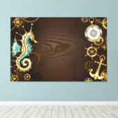 Achtergrond van hout met mechanische zeepaardjes canvas afdruk (Insitu (Houten vloer))