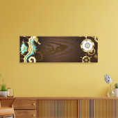 Achtergrond van hout met mechanische zeepaardjes canvas afdruk (Insitu (Woonkamer))