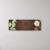 Achtergrond van hout met mechanische zeepaardjes canvas afdruk (Voorkant)