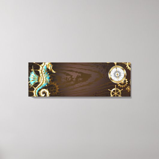 Achtergrond van hout met mechanische zeepaardjes canvas afdruk (Voorkant)