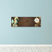 Achtergrond van hout met mechanische zeepaardjes canvas afdruk (Insitu (Houten vloer))