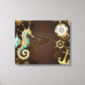 Achtergrond van hout met mechanische zeepaardjes canvas afdruk (Voorkant)