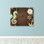 Achtergrond van hout met mechanische zeepaardjes canvas afdruk (Insitu (Houten vloer))