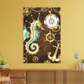 Achtergrond van hout met mechanische zeepaardjes canvas afdruk (Insitu (Woonkamer))