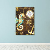 Achtergrond van hout met mechanische zeepaardjes canvas afdruk (Insitu (Houten vloer))