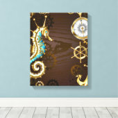 Achtergrond van hout met mechanische zeepaardjes canvas afdruk (Insitu (Houten vloer))