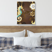 Achtergrond van hout met mechanische zeepaardjes canvas afdruk (Insitu (Slaapkamer))