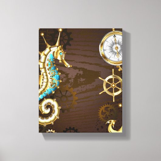 Achtergrond van hout met mechanische zeepaardjes canvas afdruk (Voorkant)