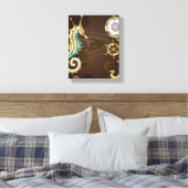 Achtergrond van hout met mechanische zeepaardjes canvas afdruk (Insitu (Slaapkamer))