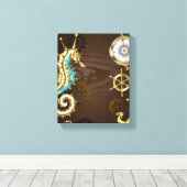 Achtergrond van hout met mechanische zeepaardjes canvas afdruk (Insitu (Houten vloer))