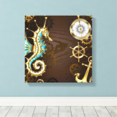 Achtergrond van hout met mechanische zeepaardjes canvas afdruk (Insitu (Houten vloer))