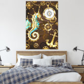 Achtergrond van hout met mechanische zeepaardjes canvas afdruk (Insitu (Slaapkamer))