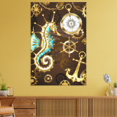 Achtergrond van hout met mechanische zeepaardjes canvas afdruk (Insitu (Woonkamer))