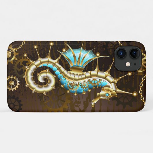 Achtergrond van hout met mechanische zeepaardjes Case-Mate iPhone case (Achterkant (horizontaal))