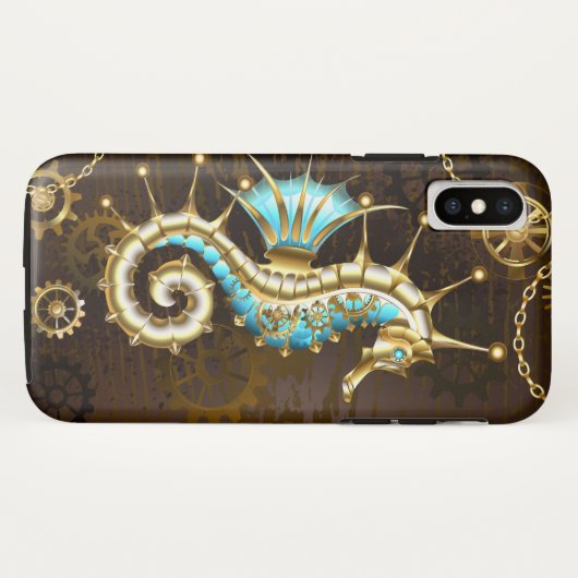 Achtergrond van hout met mechanische zeepaardjes Case-Mate iPhone case (Achterkant (horizontaal))